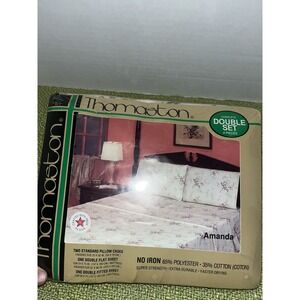vintage 4 Pc Thomaston Double  Sheet Set Cream Floral  Pillow Cases New Amanda